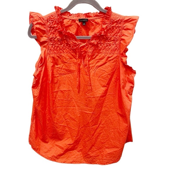Talbots Top Women's Medium Orange Smocked Ruffle Split Neck Shell - Picture 1 of 6